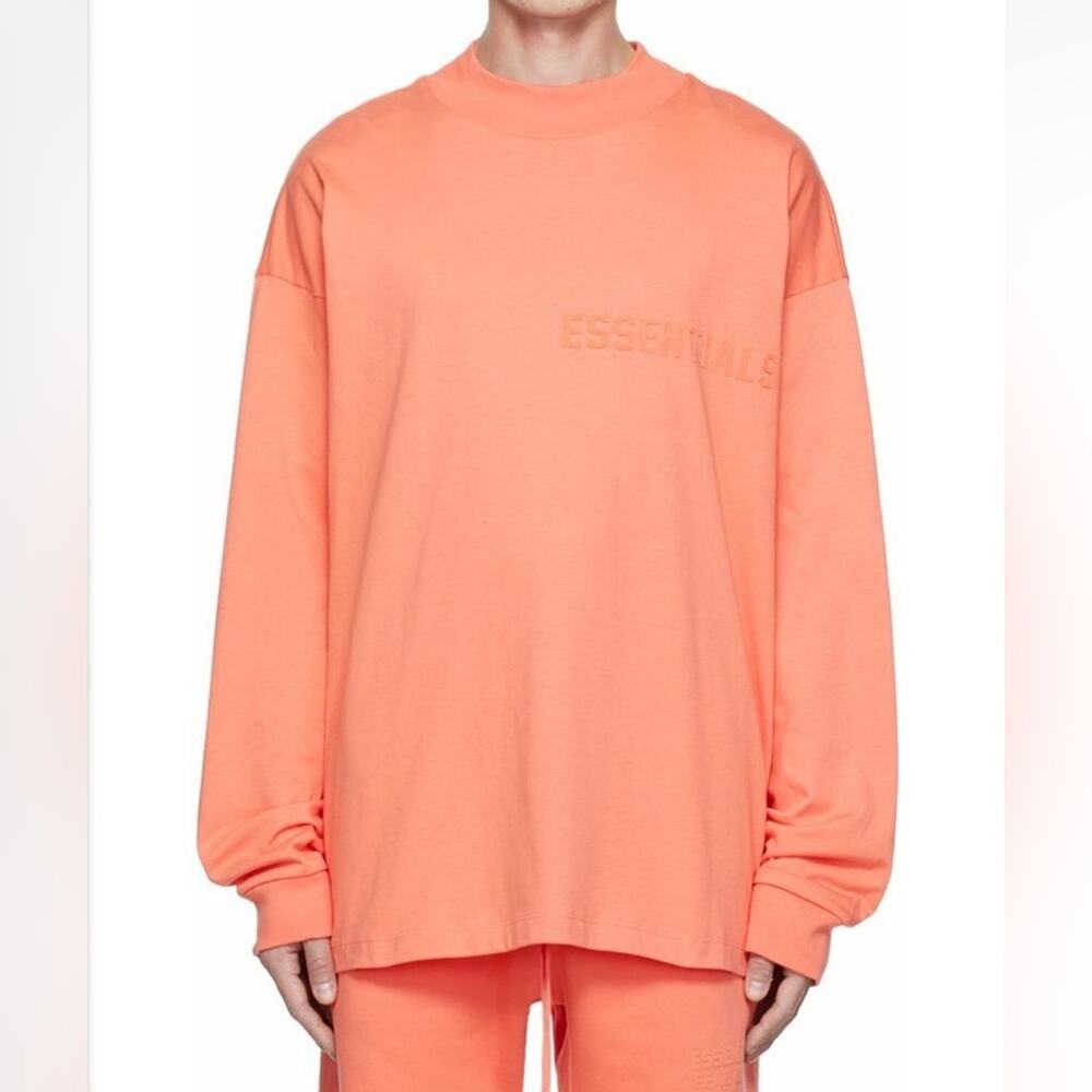 Fear of God Essentials mens long sleeve t shirt coral orange 100% cotton summer